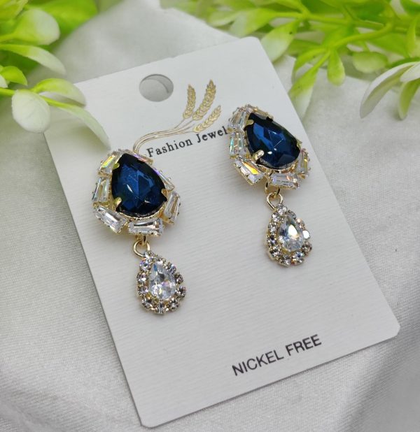Elegant Royal Blue Drop Earrings with Crystal Accents β Nickel Free Womenβs Jewelry