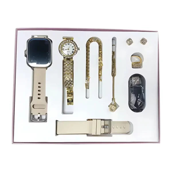 A58 Plus 6-in-1 Smartwatch Gift Set ⌚✨ | Luxury Smart Watch + Jewelry Combo 🎁 For Women & Girls