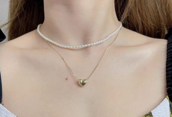 Elegant Double Layer Heart Pearl Pendant Necklace – Party Jewelry Gift for Women
