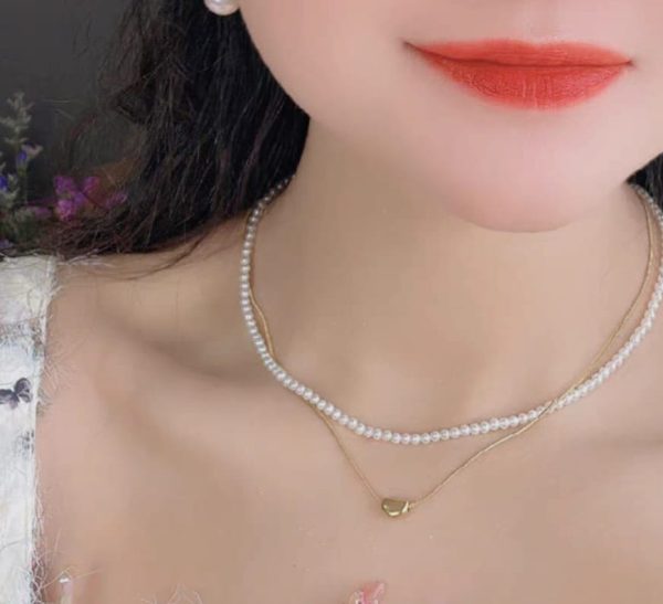 Elegant Double Layer Heart Pearl Pendant Necklace – Party Jewelry Gift for Women
