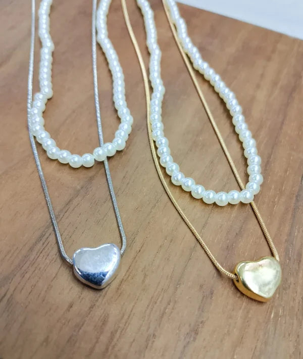 Elegant Double Layer Heart Pearl Pendant Necklace – Party Jewelry Gift for Women