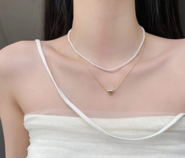 Elegant Double Layer Heart Pearl Pendant Necklace – Party Jewelry Gift for Women
