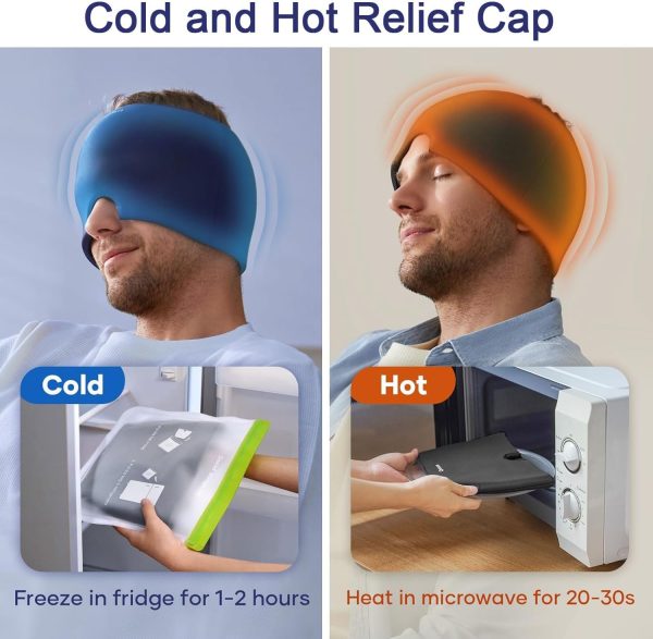Headache Relief Ice Gel Cap | Migraine & Stress Relief Cooling Mask with Reusable Gel Pack | Puffy Eyes, Sinus & Tension Relief (One Size Fits All)