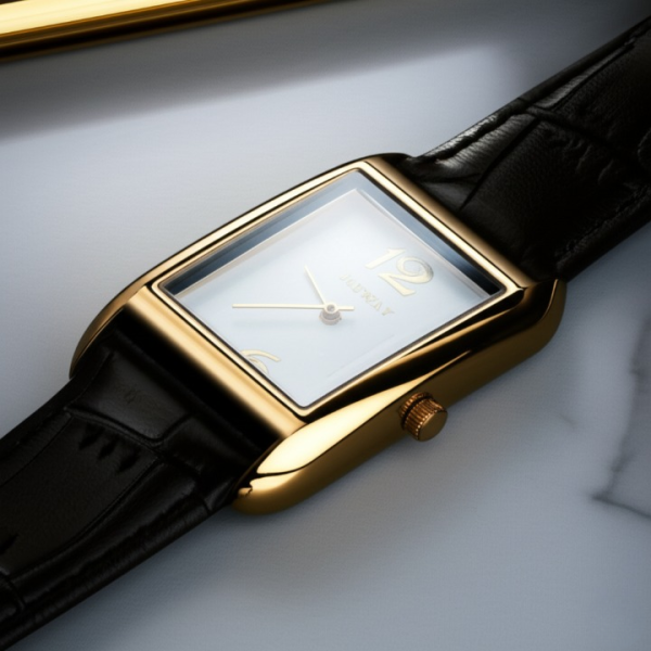 ILEWAY Luxury Rectangle Dial Watch ⌚ | Gold Case & Black Leather Strap