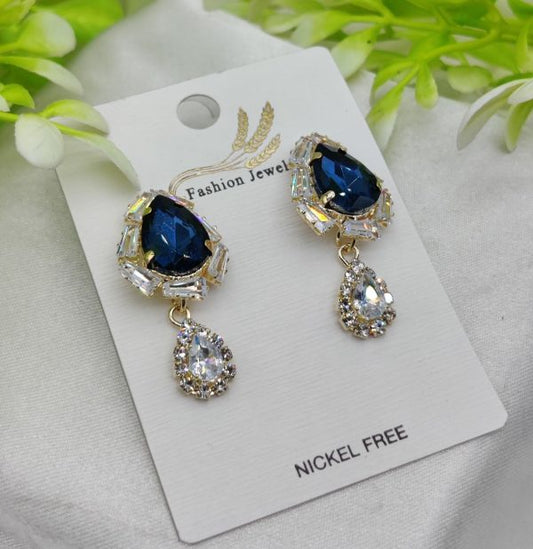 Elegant Royal Blue Drop Earrings with Crystal Accents – Nickel Free Women’s Jewelry