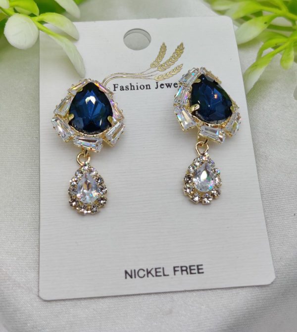 Elegant Royal Blue Drop Earrings with Crystal Accents – Nickel Free Women’s Jewelry