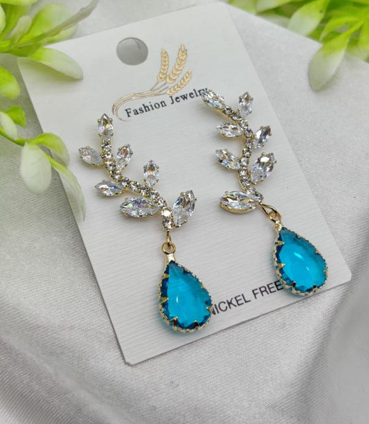 Exquisite Crystal Vine Drop Earrings with Sparkling Blue Gemstone – Elegant Fashion Jewelry for Women