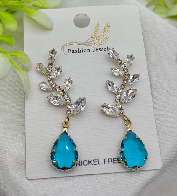Exquisite Crystal Vine Drop Earrings with Sparkling Blue Gemstone – Elegant Fashion Jewelry for Women
