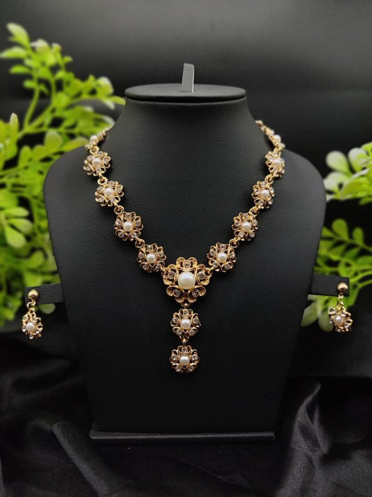 Imported Majestic Pearl Flower Necklace Set – Premium Artificial Jewelry for Girls & Women