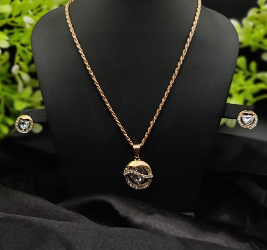 Timeless Elegance Gold Pendant Necklace Set with Radiant Crystals – Girls & Women Fashion Jewelry