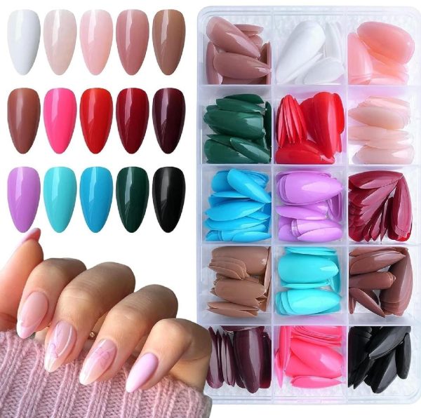 Pack of 144 Artificial Fancy Nails 💅 | Random Colors – Easy to Apply Fake Nails 🎨