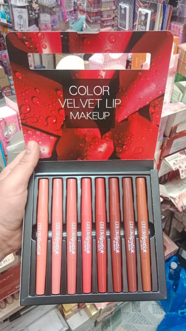 Pack of 8 – 2-in-1 Matte Lipstick & Lip Liner Set 💄 | Waterproof & Long-Lasting Velvet Lip Makeup