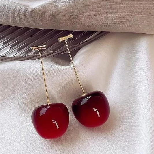 Trendy Korean Cherry Drop Earrings for Women – Cute Minimalist Red Cherry Dangle Jewelry for Casual & Party Outfits