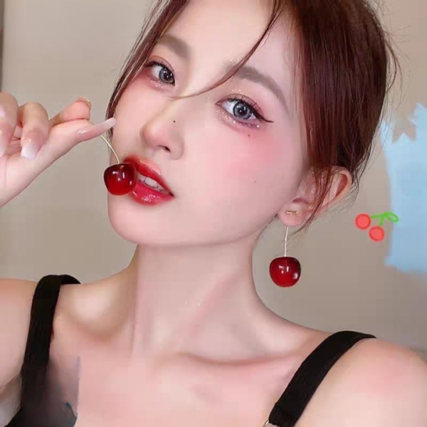Trendy Korean Cherry Drop Earrings for Women – Cute Minimalist Red Cherry Dangle Jewelry for Casual & Party Outfits